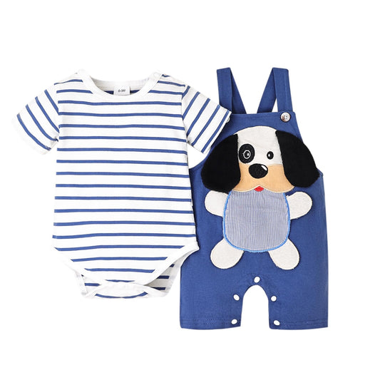 Baby Boy Clothes Newborn Outfits Stripe Romper Infant Cartoon Overall Adjustable Suspender Pants Set 0-18 Months