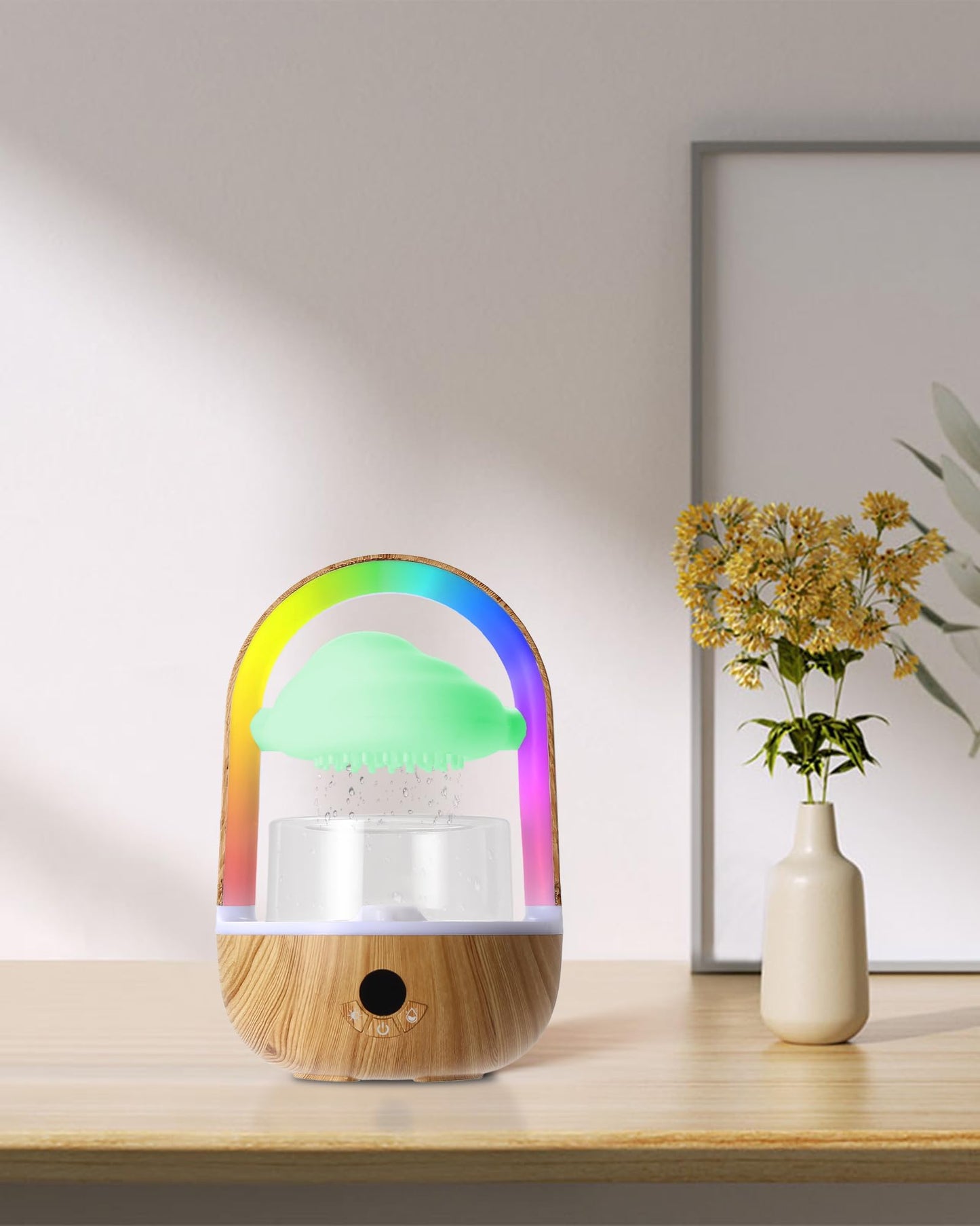 Weljoy Aromatherapy Essential Oil Diffuser Rainbow Rain Cloud Micro Humidifier Water Drip Mushroom Diffuser with Running Lights Rain Sounds for Sleeping-Tabletop Water Fountain&Night Light