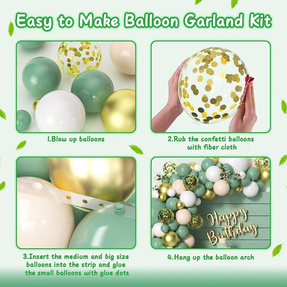 Dusty Blue Balloon Arch Kit, Dusty Baby Blue Balloons Arch Kit With Metallic Gold Sand White Gold Confetti Balloons for Wedding Bridal Shower Boy Birthday Party Baby Shower Decorations