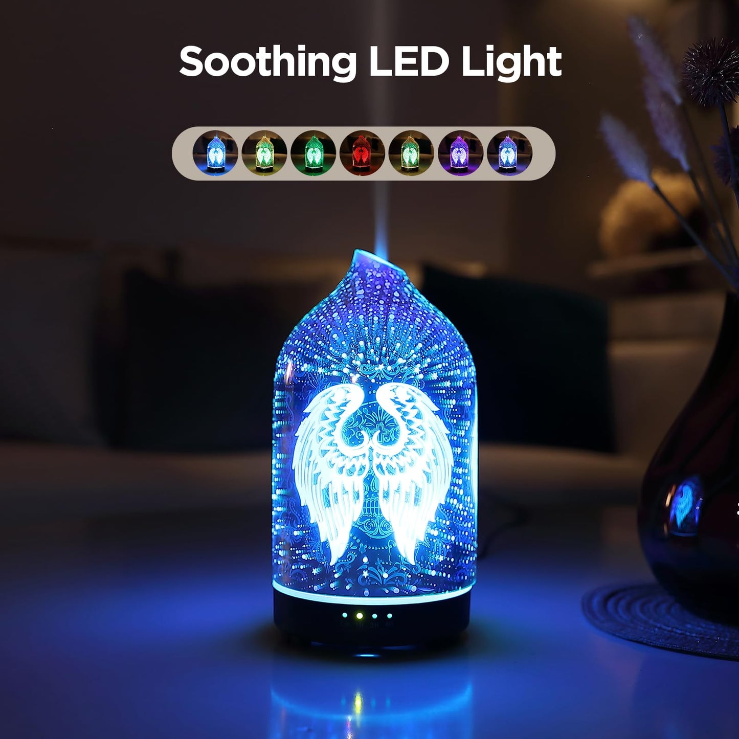 Essential Oil Diffuser Hand Blown Glass Aromatherapy Diffuser - Ultrasonic Cool Mist Scent Aroma Diffuser, Whisper Quiet with Auto Shut-Off, Timer Setting &7 Colors Night Light for Home