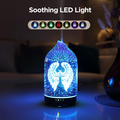 Essential Oil Diffuser Hand Blown Glass Aromatherapy Diffuser - Ultrasonic Cool Mist Scent Aroma Diffuser, Whisper Quiet with Auto Shut-Off, Timer Setting &7 Colors Night Light for Home