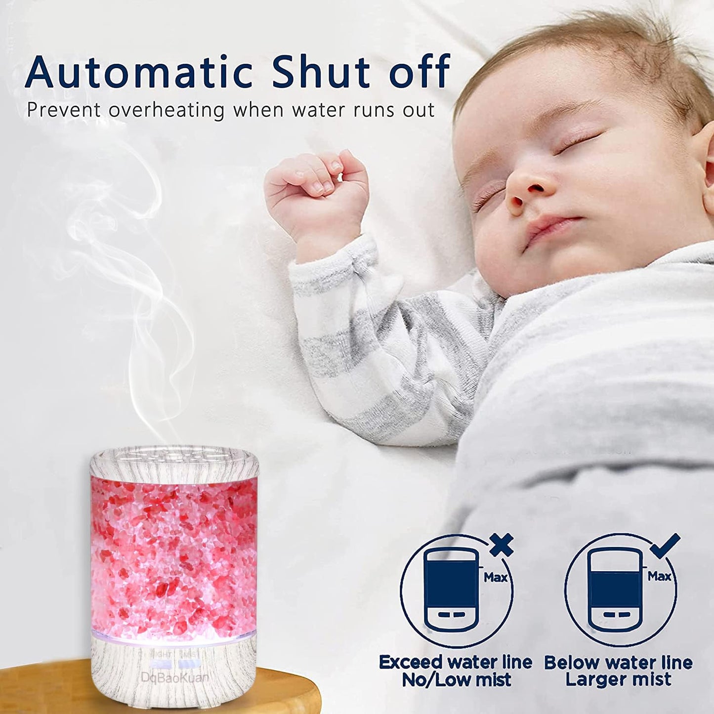 Essential Oil Diffuser Aromatherapy Diffuser - Himalayan Pink Salt Crystal Diffusers for Essential Oils with 7 Color Lights 2 Mist Mode, Reduce Noise Design for Baby Room, Yellow