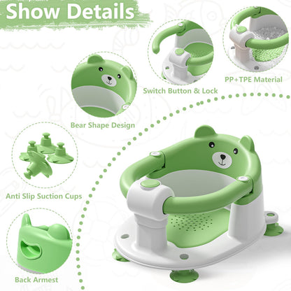 Baby Bath Seat for Babies 6 Months & Up, Toddler Bath Seats for Babies Sitting Up, Non-Slip Infant Bath Tub Chair with 4 Suction Cups & Soft Cushion for Shower, Compact Toddler Bathtub Seat, Pink
