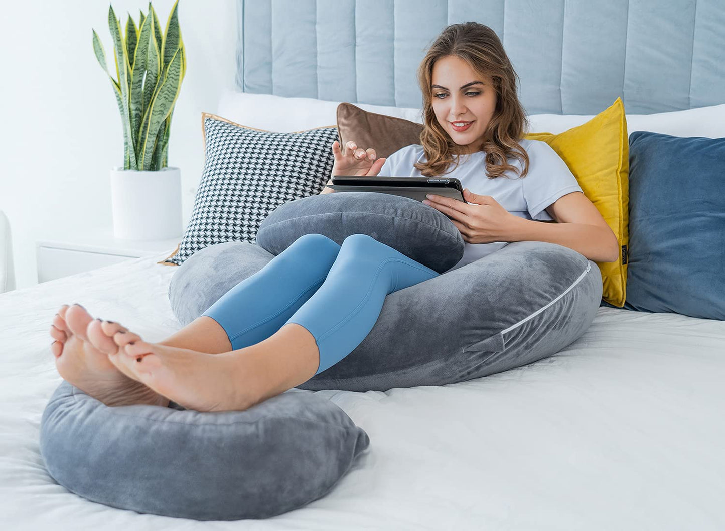 QUEEN ROSE Cooling Pregnancy Pillows,E Shaped Full Body Pillow for Sleeping, with Pregnancy Wedge Pillow for Belly Support, 60 Inch Maternity Pillow for Side Sleeper, Cooling Rayon Cover, Purple