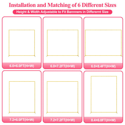 Wokceer Wedding Arch Backdrop Stand Square 6.6FTx6.6FT Gold Metal Balloon Arch Stand Garden Arbor Backdrop Frame for Wedding Birthday Party Baby Shower Photo Booth Background Decoration