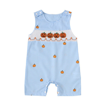 Baby Boy Summer Clothes Sleeveless Embroidery Dinosaur Striped Retro Romper Jumpsuit Smocked Shortall