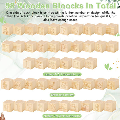 Marsui 136 Pcs Baby Shower Blocks to Decorate Game Kit Includes 98 Wooden Blocks, 36 Markers, 1 Game Sign, 1 Storage Box for Baby Shower Gender Reveal Activity Party Decorations(Pink Elephant)