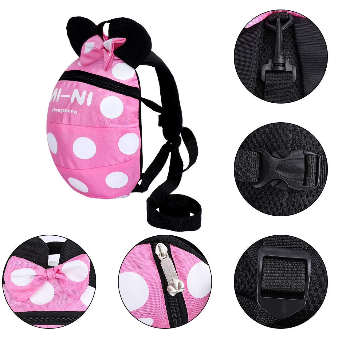 ﻿Baby Toddler Leash Baby Leash Backpack Little Kid Boys Girls Anti-Lost Travel Bag Harness Reins Cute Cartoon Backpacks with Safety Leash for Baby Backpack Leash for Toddlers 1-5 Years(Black red)