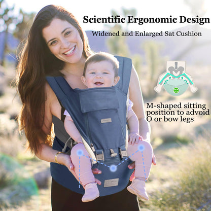 Baby Carrier, Ergonomic 6-in-1 Baby Carrier with Hip Seat for Newborn Infant Toddler, Adjustable Detachable Baby Holder Carrier for Dad Mom