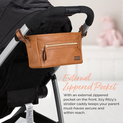Itzy Ritzy Adjustable Stroller Caddy and Organizer Bag Featuring Front Zippered Pocket, 2 Built-in Interior Pockets & Adjustable Straps to Fit Nearly Any Stroller (Chai)