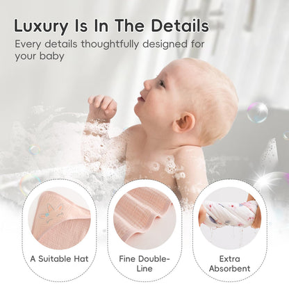 PHF 2 Pack Baby Hooded Towels, 100% Muslin Cotton Baby Bath Towel with Hood for Newborn, Infant, Toddler, Ultra Soft and Absorbent Baby Essentials Bath Towels for Girls, 32x32Inch, Floral