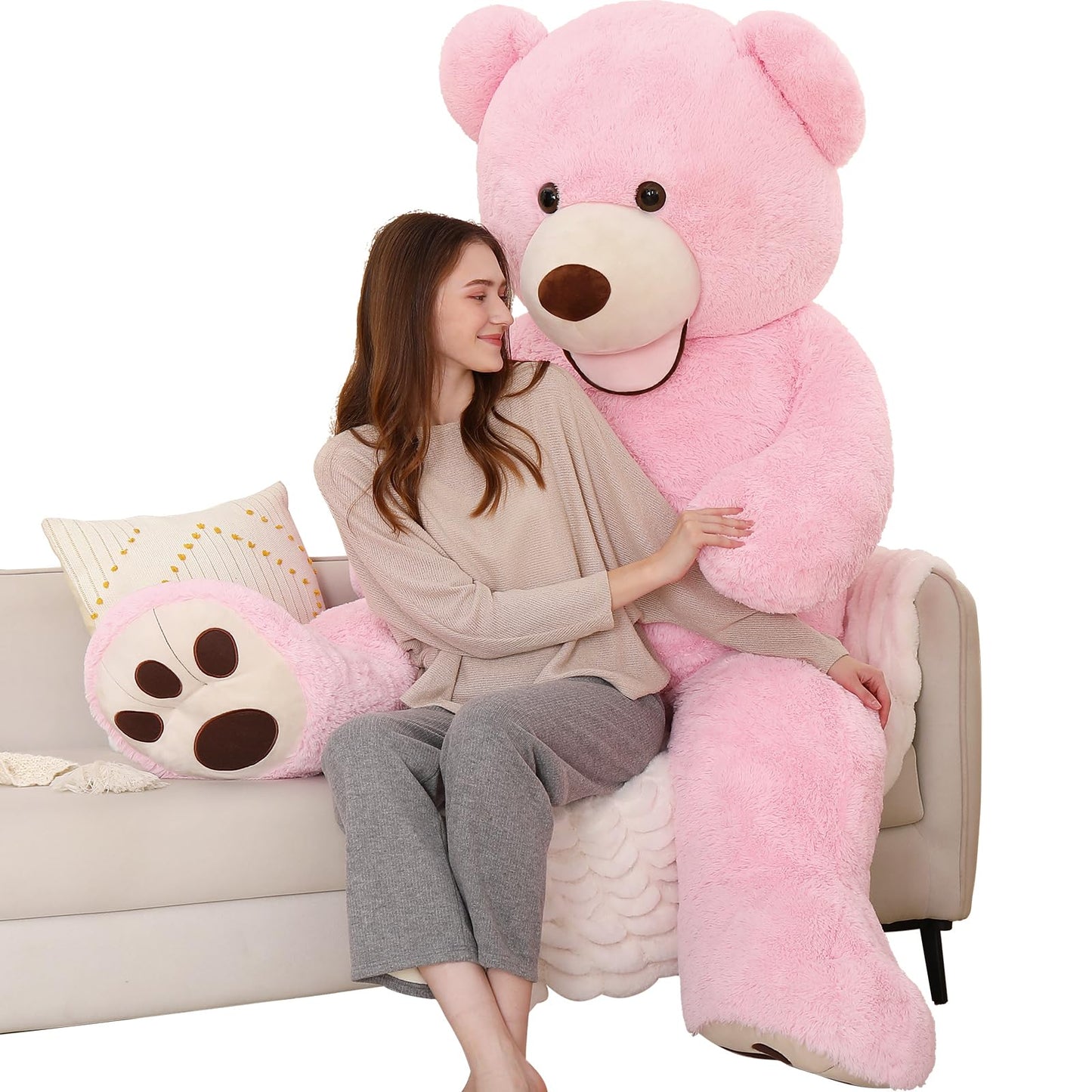 MorisMos Smile Giant Teddy Bear, 51inch Large Stuffed Bears with Big Footprints, Big Stuffed Animals Cuddly Plush Gifts for Girlfriends, Boyfriend, Dark Brown