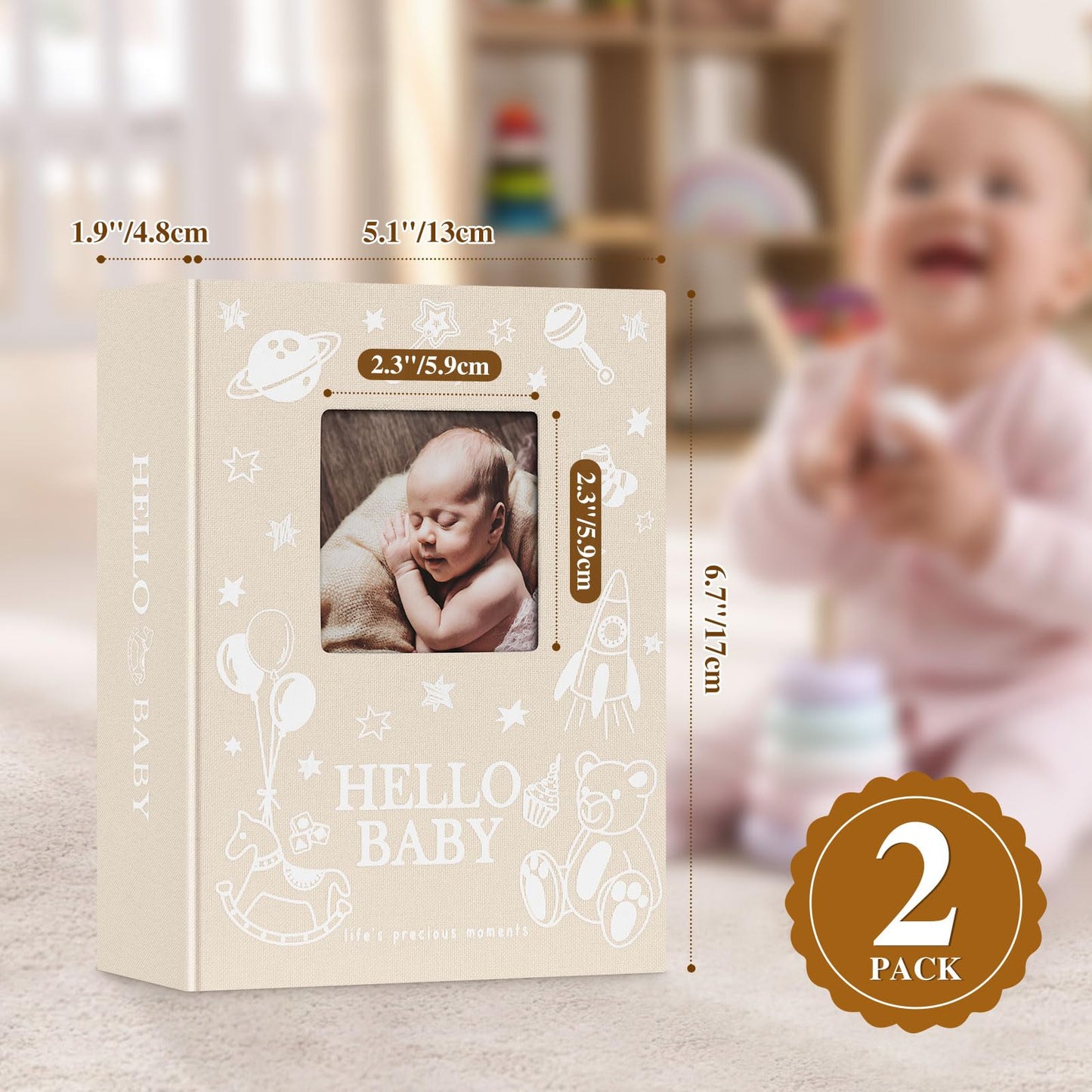 Lanpn Baby Photo Album 4x6 300 Pockets, Linen Newborn Bebe Ultrasound Photo Album with Memo Writing Area, Cover Photo Book, Picture Album for kids, Baby Girl Boy Memory Book Keepsake Colorful