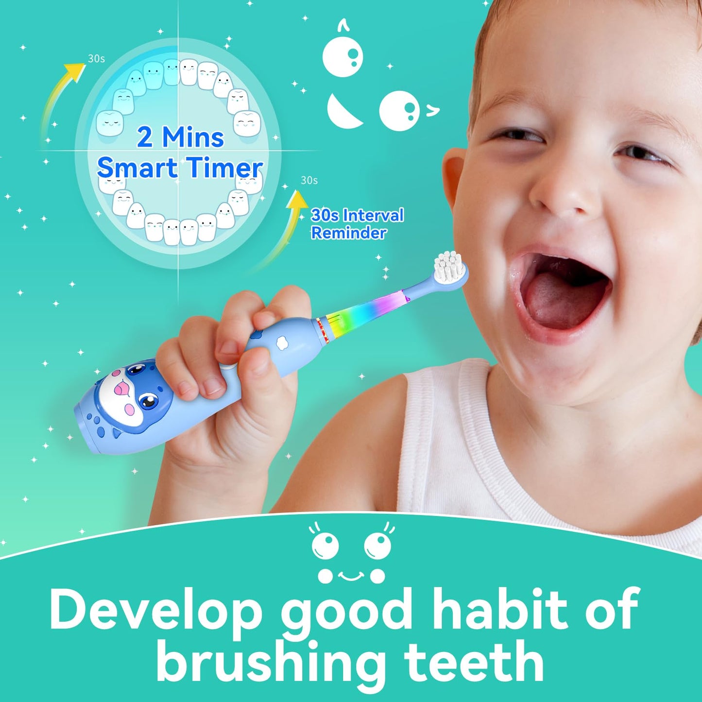 SEAGO Kids Electric Toothbrushes Rechargeable, Toddler Electric Toothbrush with Magnetic Charging, LED Observing Light, 8 Toothbrush Heads for Ages 2-4-6 Boys Girls (Pink)