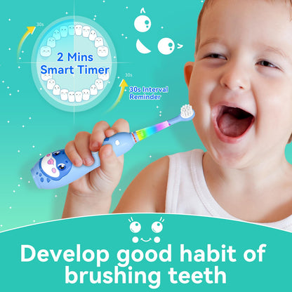 SEAGO Kids Electric Toothbrushes Rechargeable, Toddler Electric Toothbrush with Magnetic Charging, LED Observing Light, 8 Toothbrush Heads for Ages 2-4-6 Boys Girls (Pink)