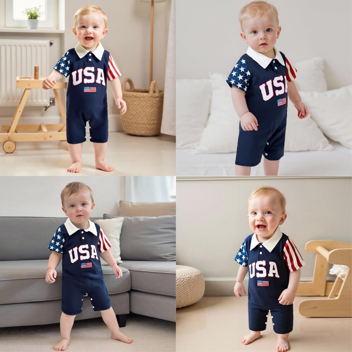 Baby Boy Rompers Half Button-up Jumpsuit Short Sleeve Bodysuit Summer Clothes