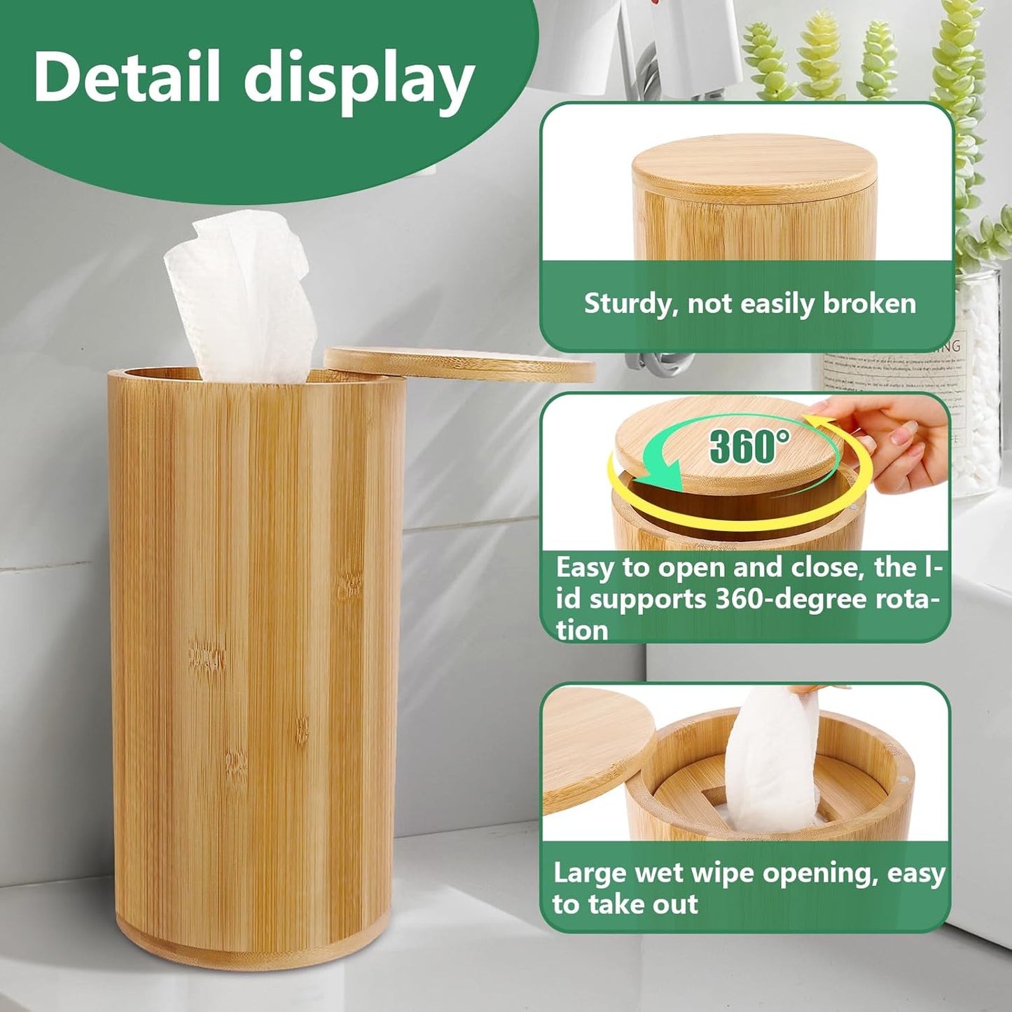 Bamboo Wipes Dispenser Container, Disinfecting Wipes Container Holder Fit for Disinfecting Wipes, Flushable Wipes Dispenser for Bathroom Kitchen Home