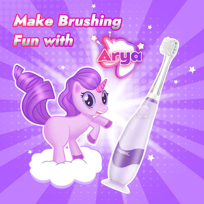 Papablic Toddler Sonic Electric Toothbrush Kids for Ages 1-3 Years, Baby Electric Toothbrush with Cute Unicorn Cover and Smart LED Timer, 4 Brush Heads (Doris)