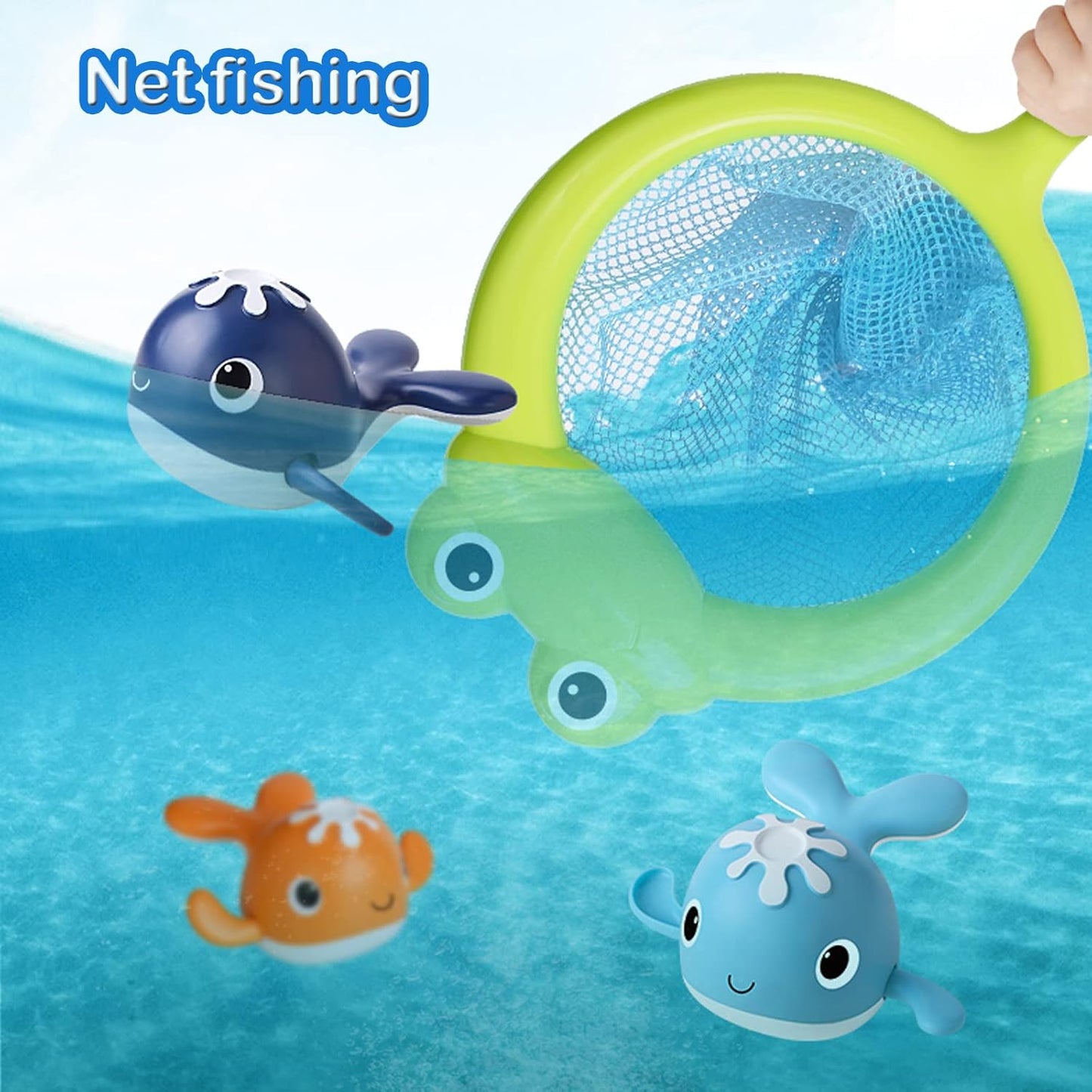 Baby Bath Toys,Magnet Fishing Game Bath Baby Toy for 1-3 4-8 Year Old Toddler Boys Girls,Toys for Kid,Baby Bathtub Toys 18 Months+,4 Wind-up Whale Water Shower Toy&1 Fishing Pole&1 Net