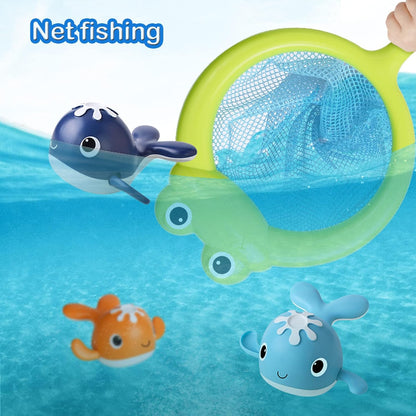 Baby Bath Toys,Magnet Fishing Game Bath Baby Toy for 1-3 4-8 Year Old Toddler Boys Girls,Toys for Kid,Baby Bathtub Toys 18 Months+,4 Wind-up Whale Water Shower Toy&1 Fishing Pole&1 Net