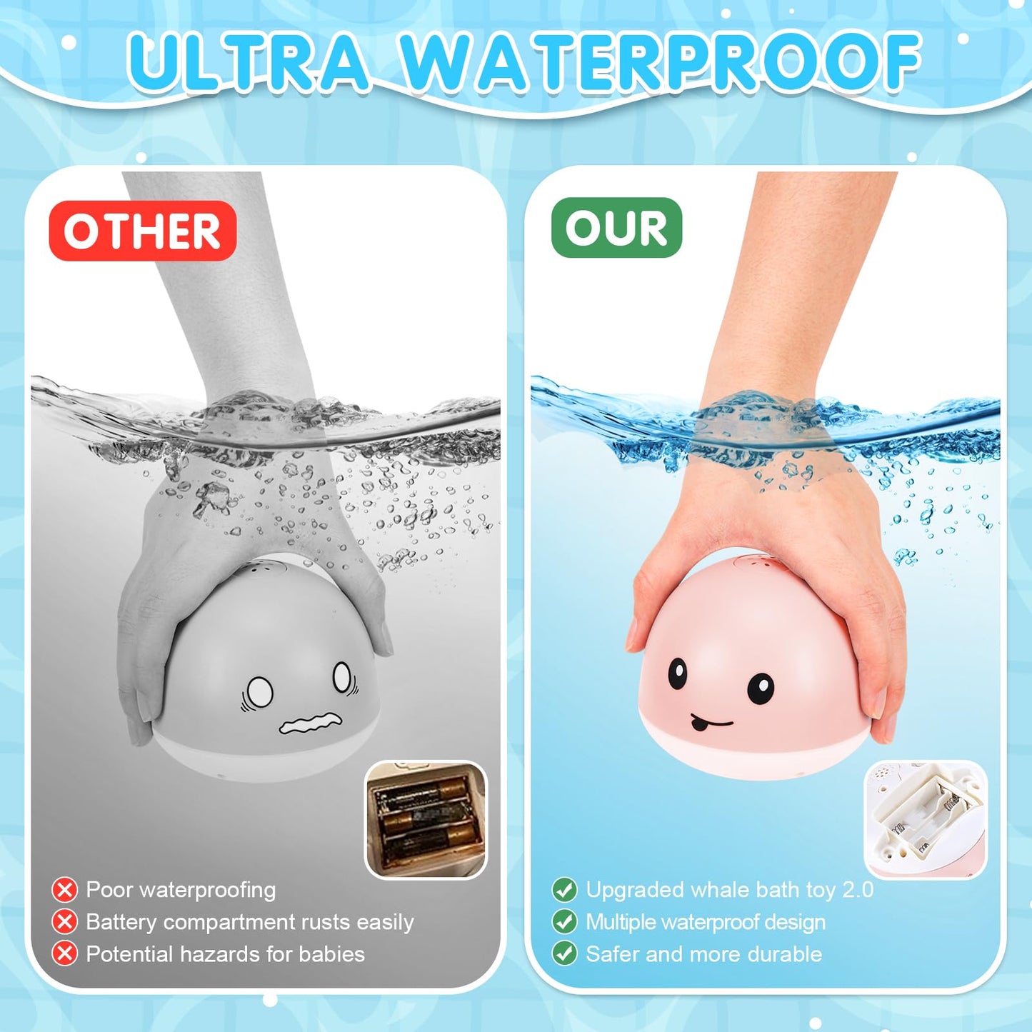 Baby Girl Bath Toys, Light Up Whale Bath Toys for Girls 0-6 6-12 12-18 Months or Kids Ages 1-3, Pink