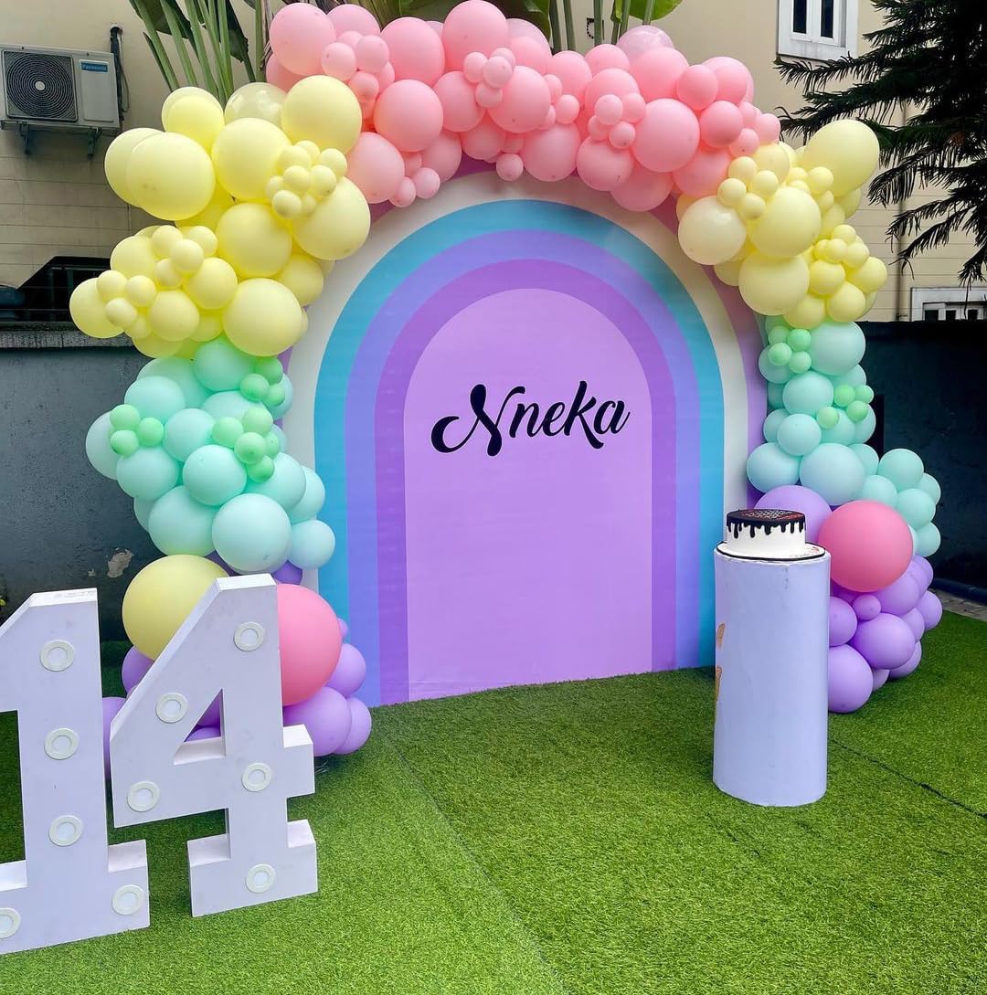 Pastel Balloon Garland Arch Kit, 142pcs Balloons Macaron Rainbow Ice Cream Foil Party for Baby Shower Girls Birthday Theme Decorations Pink Blue White