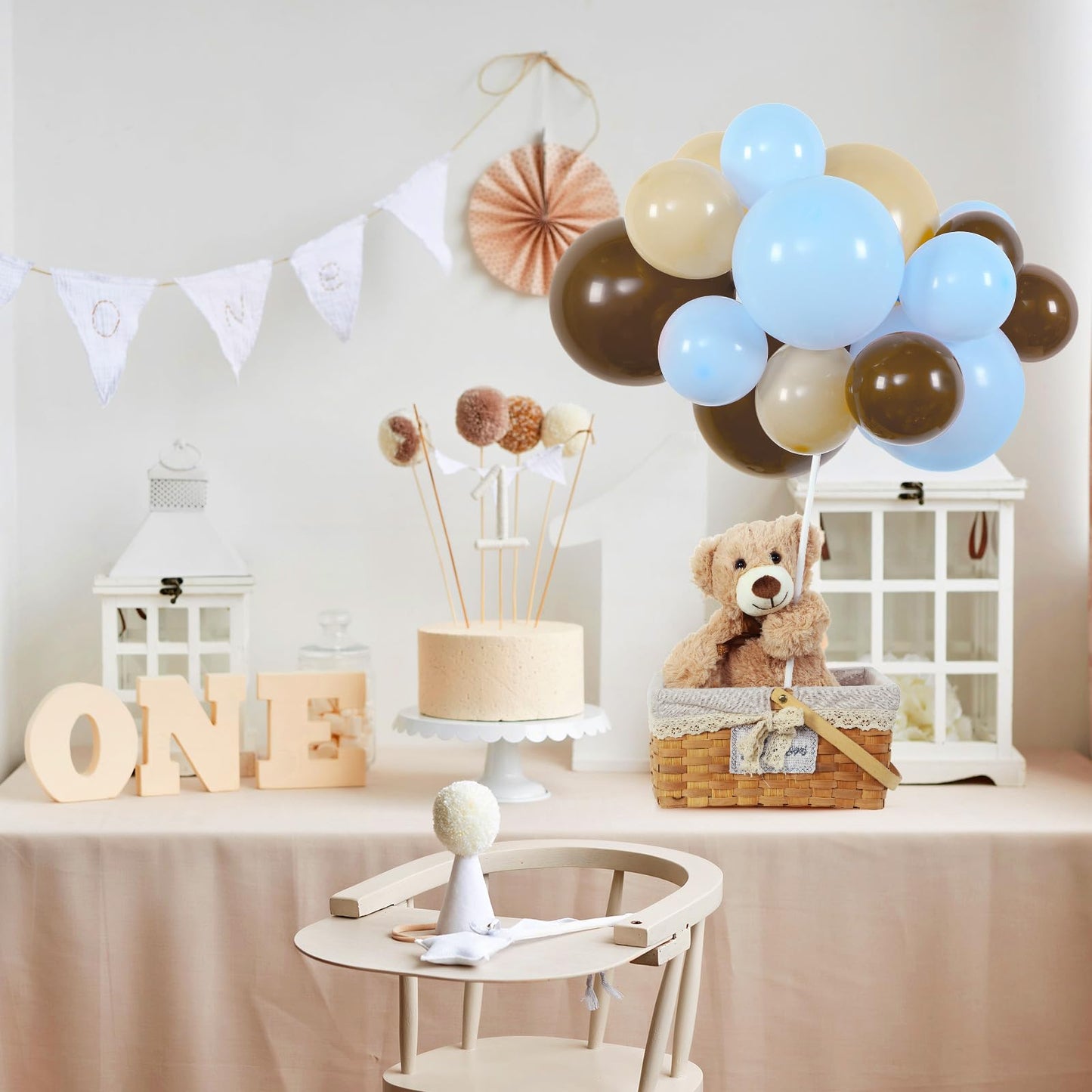 Meooeck 185 Pcs Bear Baby Shower Party Decorations Table Centerpieces 5 Pcs 13. 5'' Gender Reveal Bears 180 Balloons Kit Baby Shower Table Decor for Birthday Wedding(Green, Brown, Nude, White)