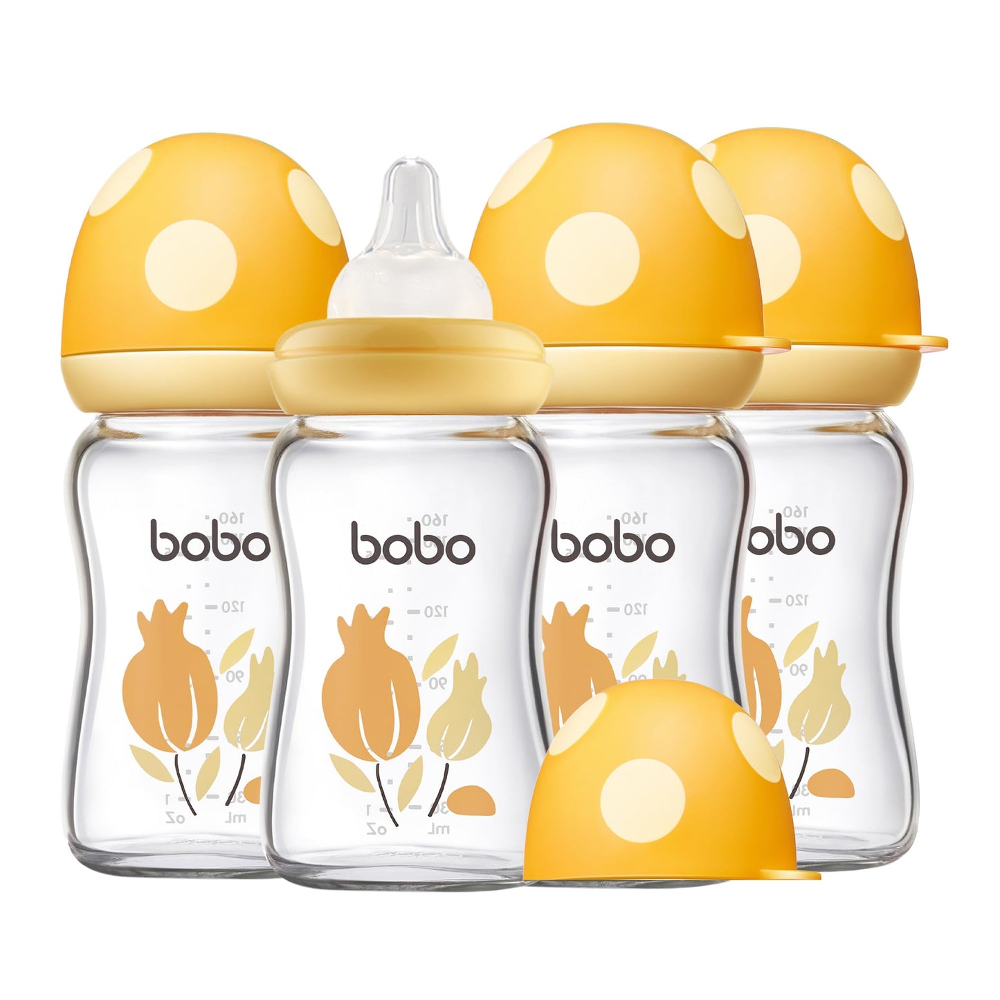 YOHKOH Natural Glass Baby Bottle with Natural Response Nipple, Newborn Anti-Colic Baby Bottles, Wide Neck Mushroom Cap Baby Bottle, Clear (8.8ounce (Pack of 4), Multicolour1)