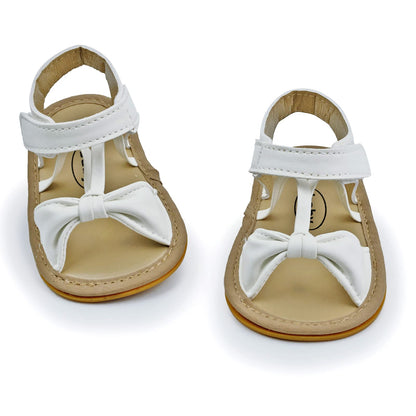 GAISUMMI Baby Girls Sandals Summer Bowknot Infant Crib Shoes Toddler Pu Leather Soft Rubber Sole First Walkers