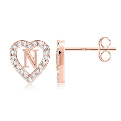 Anoup Heart Initial Stud Earrings - Gifts for Girls, Sterling Silver Post 14K Gold Plated All Over Hypoallergenic | CZ Simulated Diamond Stud Earrings | Birthday Gifts for Kids Toddlers Daughter
