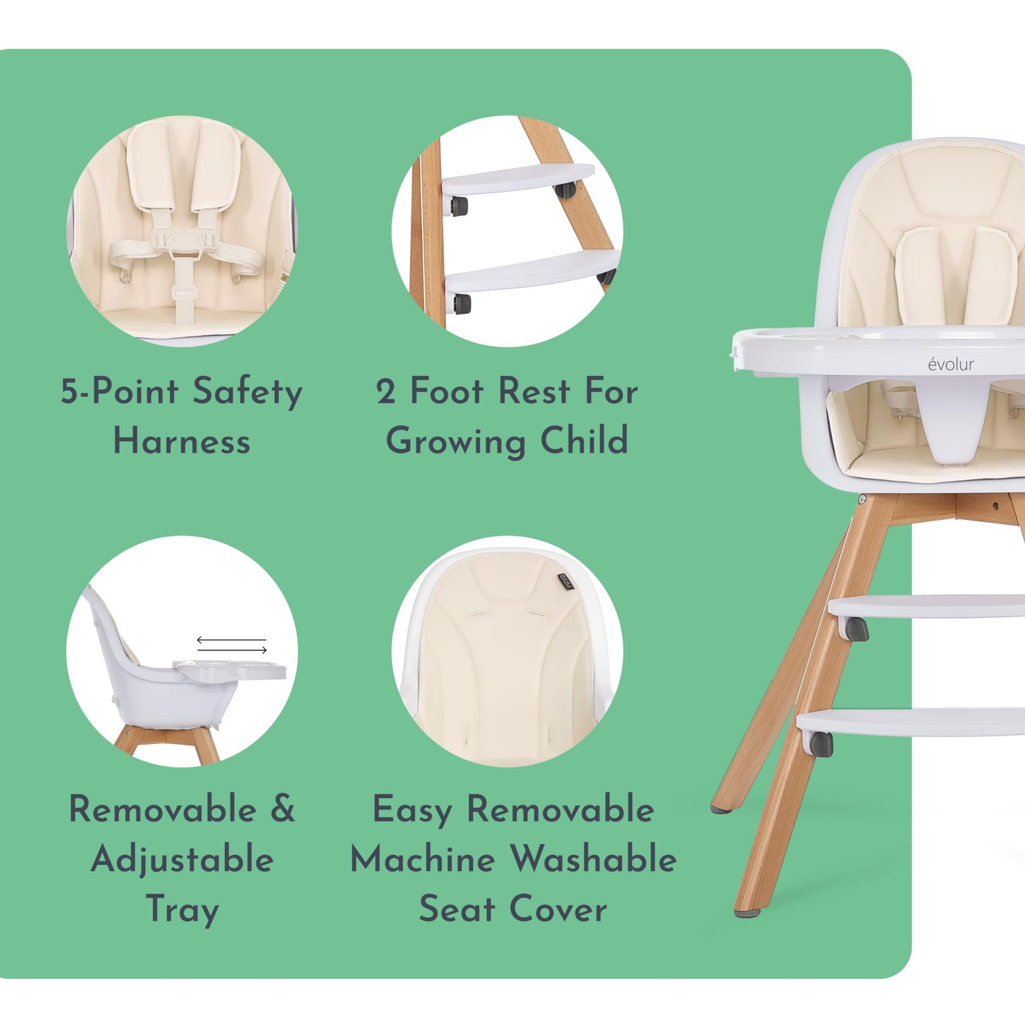 Evolur Zoodle 2 in 1 Convertible Baby High Chair in Light Gray