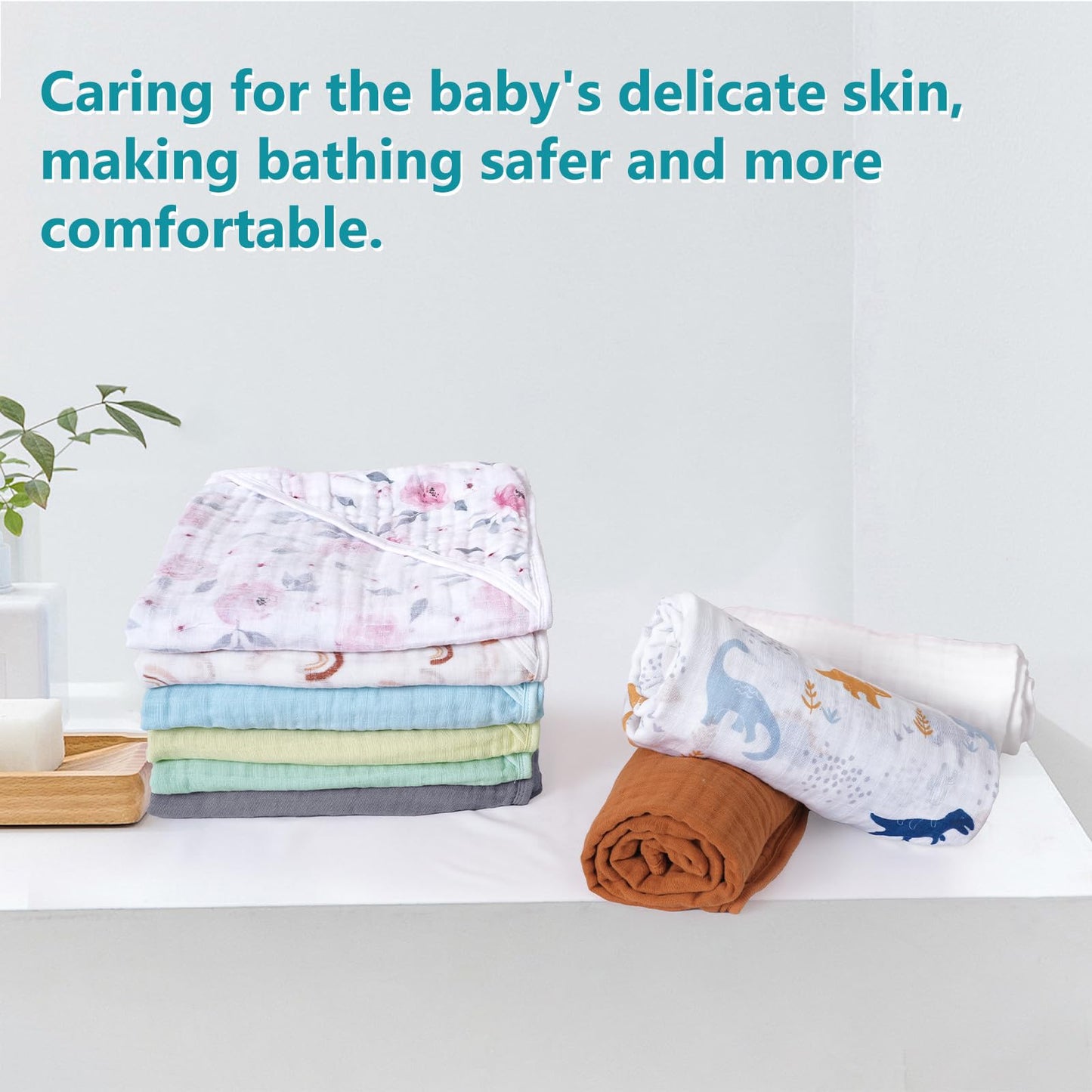 PHF 2 Pack Baby Hooded Towels, 100% Muslin Cotton Baby Bath Towel with Hood for Newborn, Infant, Toddler, Ultra Soft and Absorbent Baby Essentials Bath Towels for Girls, 32x32Inch, Floral