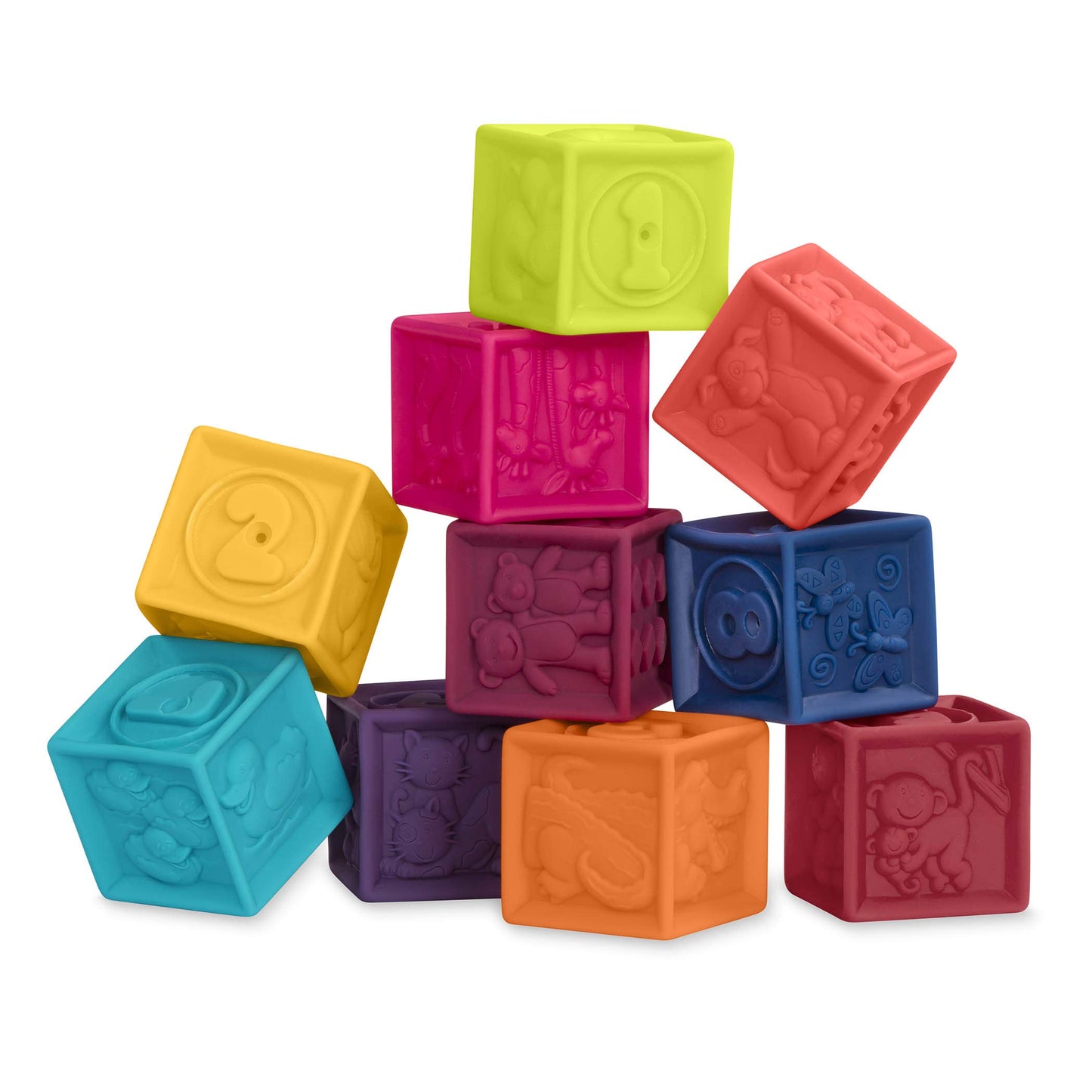 B. toys – Baby Blocks – Stacking & Building Toys For Babies – 10 Soft & Educational Blocks- Numbers, Shapes, Colors, Animals- One Two Squeeze- 6 Months +