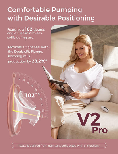 Momcozy Breast Pump V1 Pro Hospital-Grade, Hands-Free & Portable Wearable Pump, Upgraded Electric Pump with 3 Fine-Tuned Rhythms|15 Levels, Come with Leak-Proof DoubleFit Flange, Cozy Red.