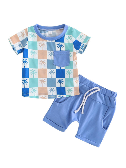 SUREPOCH Baby Boy Clothes Set Summer Toddler Short-Sleeve Shirt & Elastic Waist Shorts Set For Baby Boy Outfits