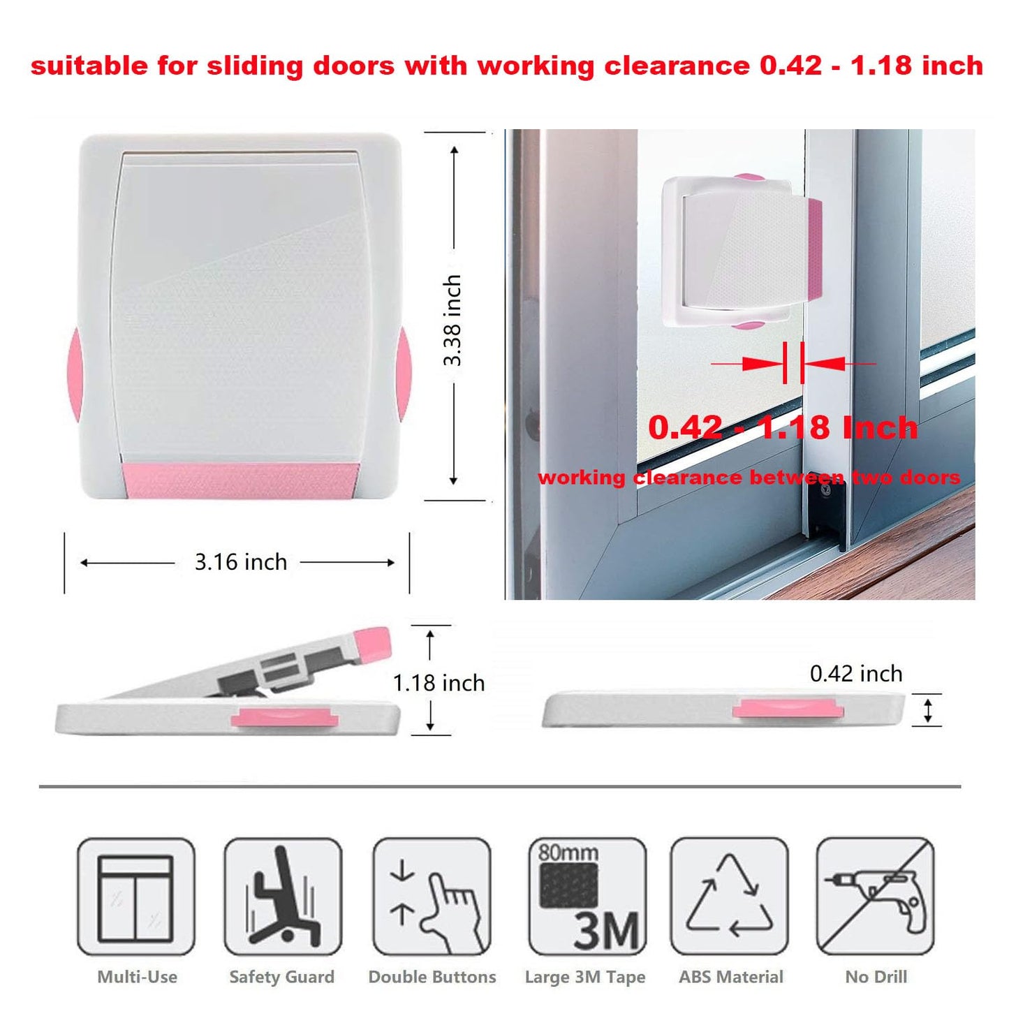 Sliding Glass Door Child Lock - OKEFAN 4 Pack Baby Safety Slide Window Locks for Kids Proof Patio Closet Doors No Drilling Tools Needed (Coffee)