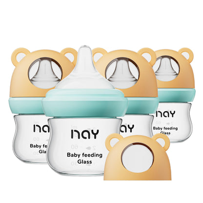 Natural Glass Baby Bottle for Breastfeeding Babies, 5.4oz Anti-Colic Baby Bottle with Natural Response Nipple(S), Clear, Wide Neck, 2 Pack, 1 Months+
