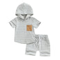 Toddler Baby Boy Summer Outfit Short Sleeve Hooded Stripes Top Casual Shorts Set Infant Newborn Clothes 6 12 18 24 Month