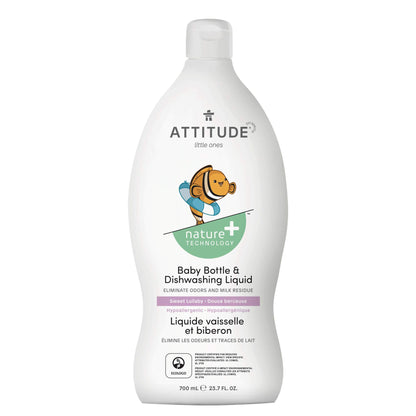 ATTITUDE Baby Dish Soap and Bottle Cleaner, EWG Verified Dishwashing Liquid, No Added Dyes or Fragrances, Tough on Milk Residue and Grease, Vegan, Pear Nectar, 23.7 Fl Oz