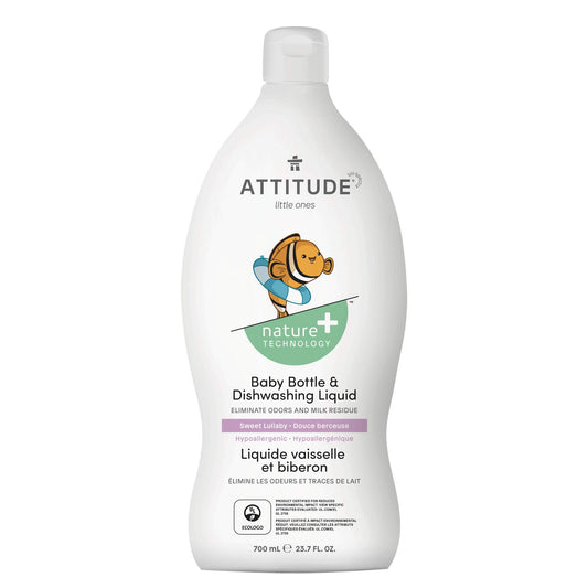 ATTITUDE Baby Dish Soap and Bottle Cleaner, EWG Verified Dishwashing Liquid, No Added Dyes or Fragrances, Tough on Milk Residue and Grease, Vegan, Pear Nectar, 23.7 Fl Oz