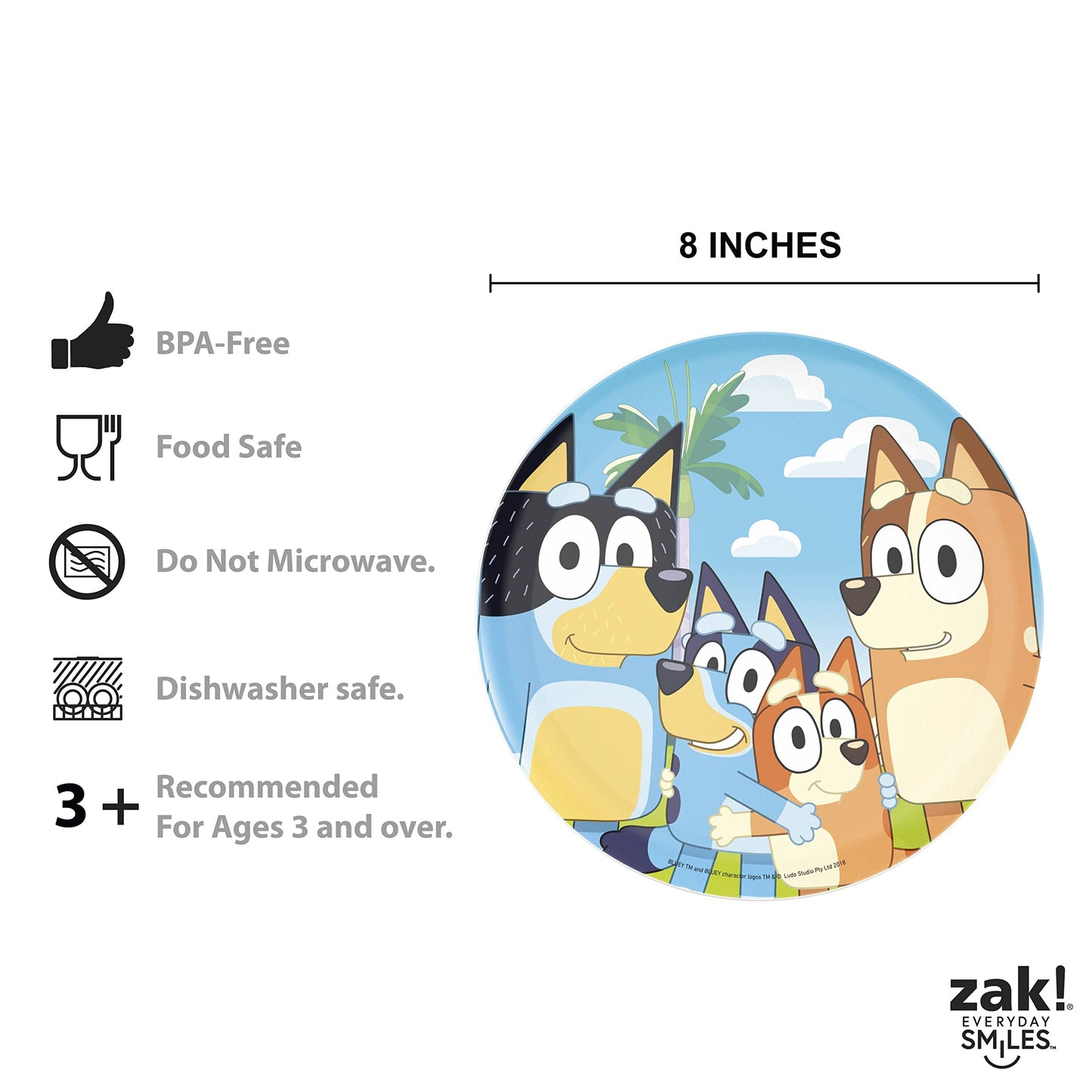 Zak Designs 5-Piece Dinnerware Set, Baby Shark - Durable Plastic & Stainless Steel - Includes Water Bottle, 8-Inch Plate, 6-Inch Bowl, Fork & Spoon - Suitable for Kids Ages 3+