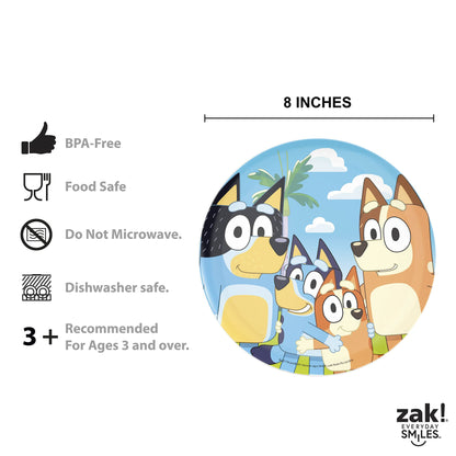 Zak Designs 5-Piece Dinnerware Set, Baby Shark - Durable Plastic & Stainless Steel - Includes Water Bottle, 8-Inch Plate, 6-Inch Bowl, Fork & Spoon - Suitable for Kids Ages 3+