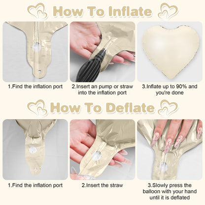 Sage Green Gold Heart Balloons,12Pcs Light Gold Heart Shaped Foil Balloons,18Inch Cream White Helium Mylar Balloon for Baby Shower Birthday Anniversary Wedding Party Decorations