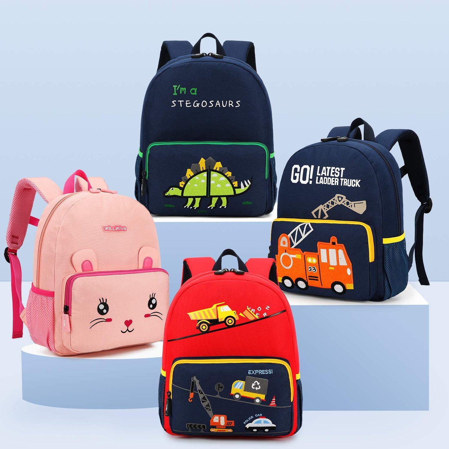 Car Dinosaur Kids Toddler Backpack for Boys and Girls Children Waterproof Preschool Bag(Red Music Party)