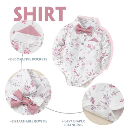 WESIDOM Baby Boy Clothes 0-18M Newborn Infant Gentleman Outfit, Shirt+Bowtie+Beret+Suspender Pant Baby boy Suit Clothing Set