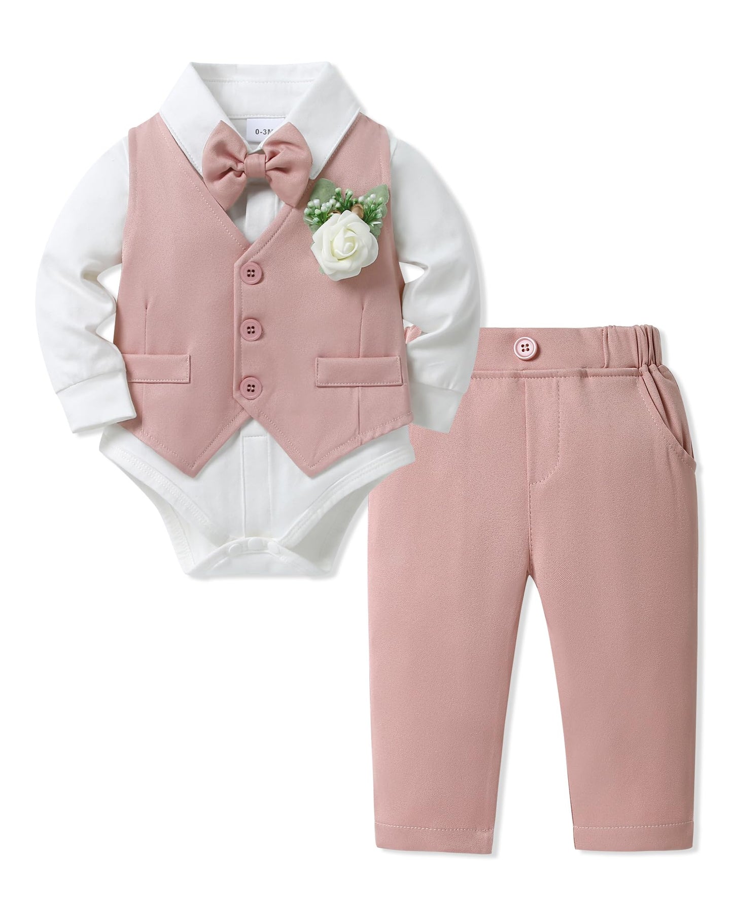 SANMIO Baby Boy Clothes Suits Infant Gentleman Outfit Collared Dress Shirt+Vest+Tie+Corsage+Pants 5Pcs Baby Suit Sets