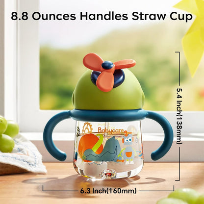 bc babycare Sippy Cup for Toddler, No Spill Windmill Baby Straw Cups, Breakproof Tritan Toddler Sippy Cups with Silicone Soft Tip Straw and Handles for Infant, BPA Free 8.8oz(Yellow)