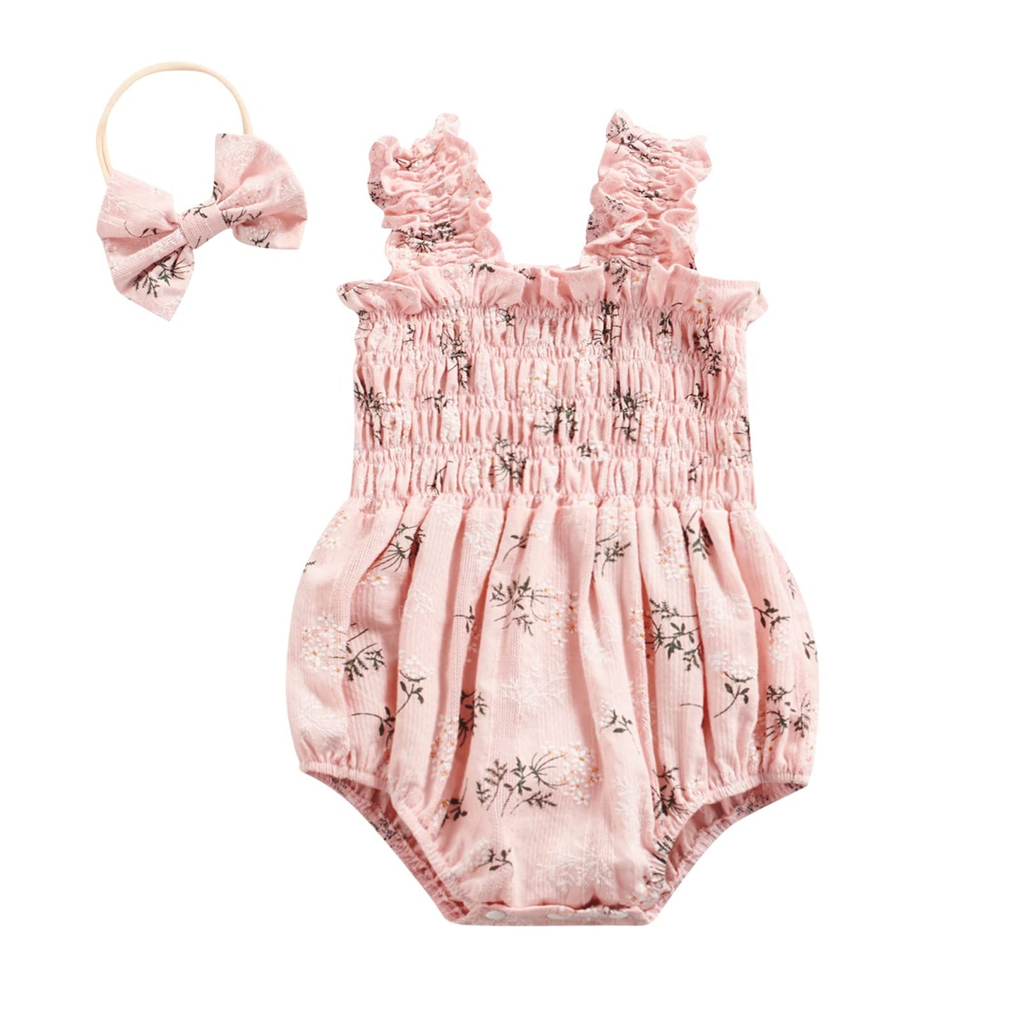 FOMOYUU Infant Newborn Baby Girl Ruffle Sleeveless Romper Summer Clothes Outfit with Cute Floral Print Jumpsuit