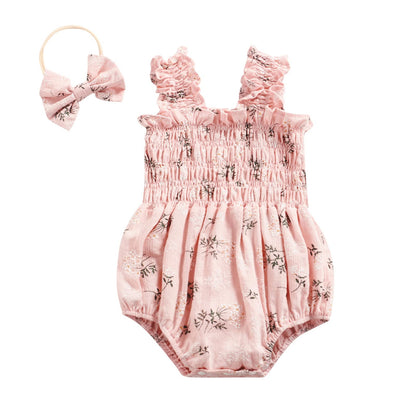 FOMOYUU Infant Newborn Baby Girl Ruffle Sleeveless Romper Summer Clothes Outfit with Cute Floral Print Jumpsuit