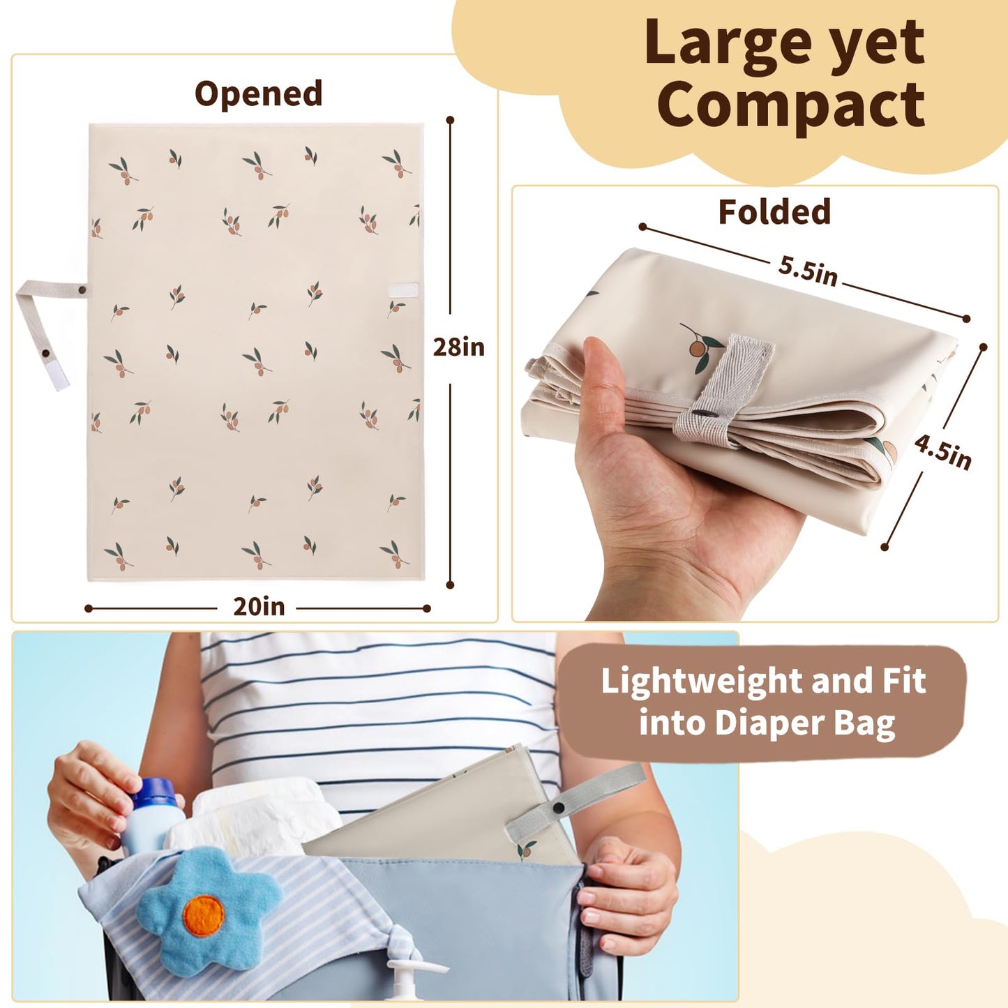 Vegan Leather Baby Changing Mat - Wipeable Portable Changing Pad, Foldable Travel Changing Mat for Baby, Newborns Toddlers Shower Gifts (Flower,20"*28")